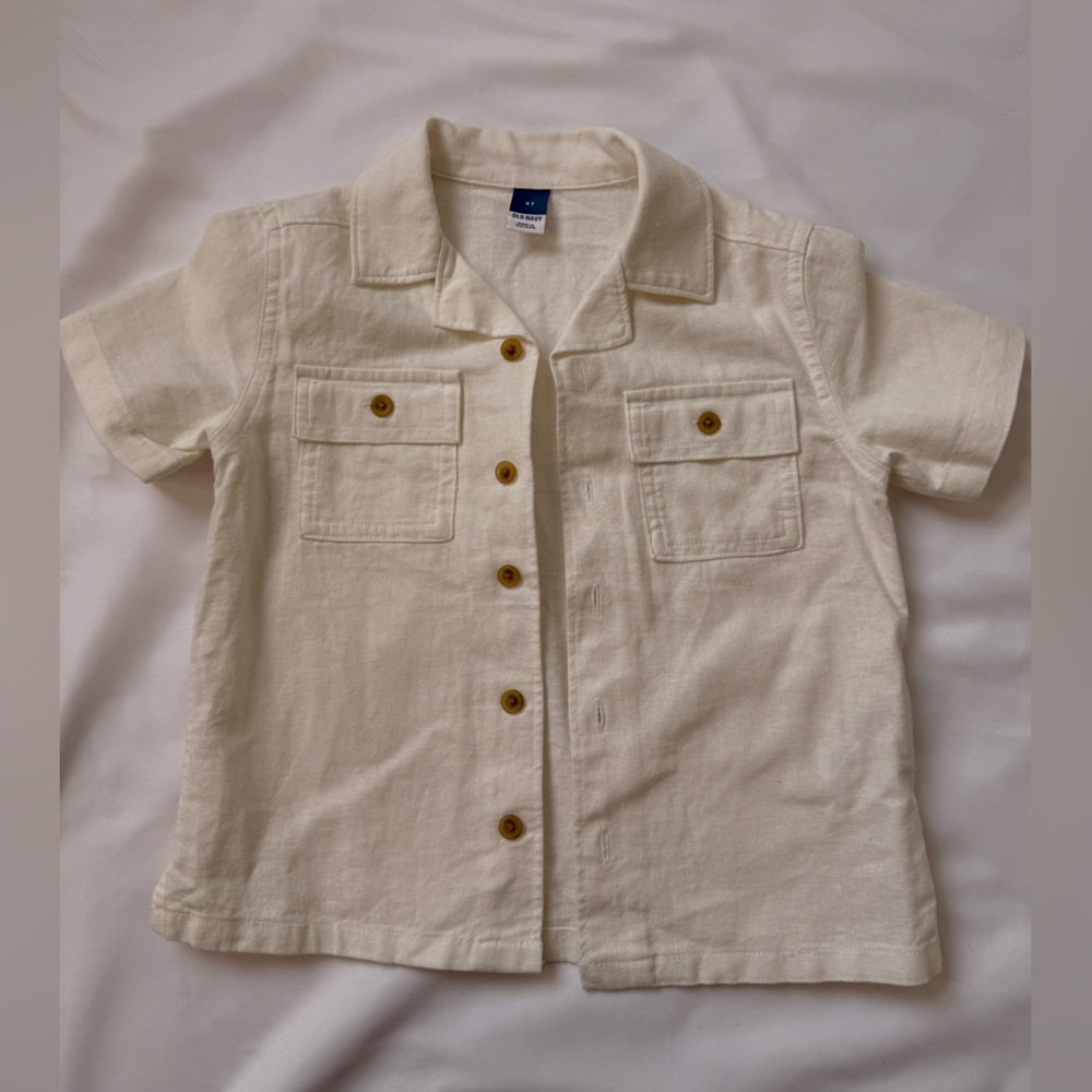 Old Navy Cream Linen Button-Up Shirt